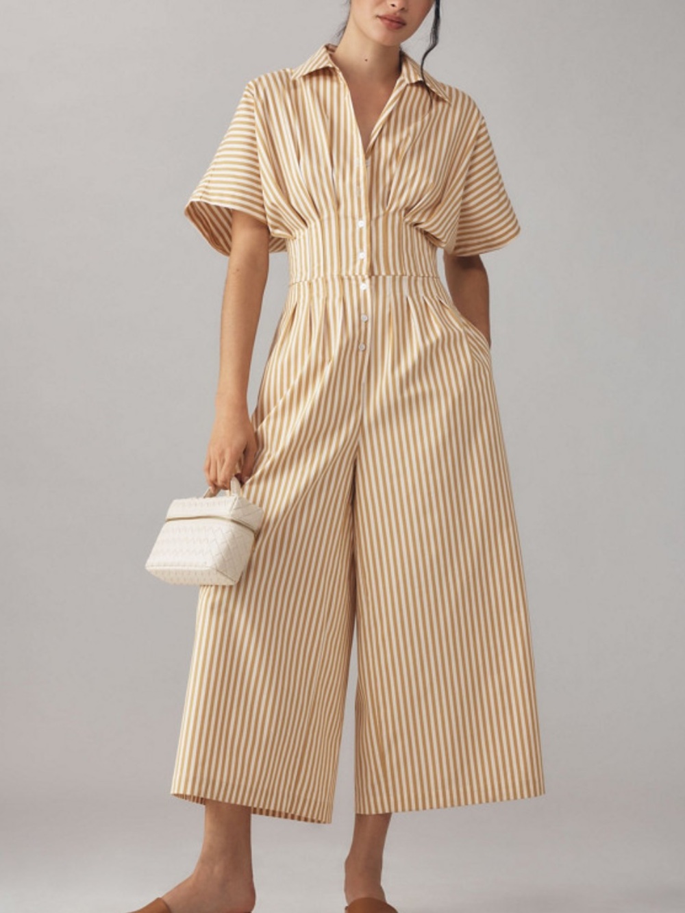 Exquise The Tobie Button-Front Cropped Pleated Jumpsuit